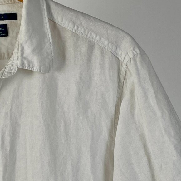 Perry Ellis White Linen Blend Short Sleeve Button Up Shirt, Size XL - Picture 3 of 7